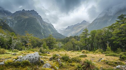 Wall Mural - Mountains and forest, Routeburn Track, South Island, New Zealand