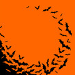 © Yulia Ogneva - Square Halloween banner with black bats on the orange background. Illustration with a place for text.