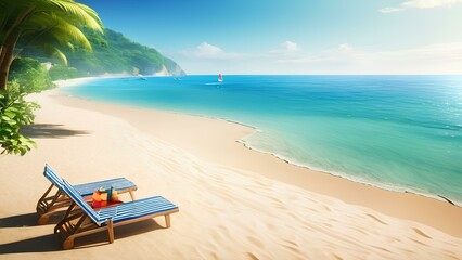 Wall Mural - beach with chairs and white sand