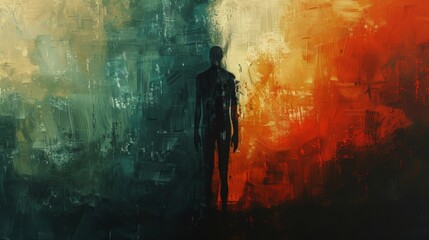 Wall Mural - a symbolic life and death abstract background, featuring a central figure that appears to be split i