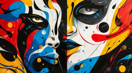 Wall Mural - a minimalist depiction of existential contrast, with half the background filled with bright, energet