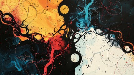 Wall Mural - a minimalist depiction of existential contrast, with half the background filled with bright, energet