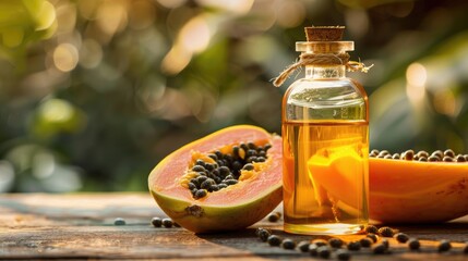 Wall Mural - papaya essential oil. Selective focus