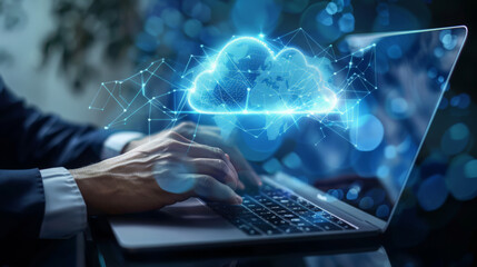 Digital Technology, IoT Internet of Things, Global business. Business man using laptop with global internet network connection with cloud computing and data management, information technology