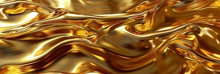 Wall Mural - Gold abstract background with liquid metal waves, golden liquid flow. Luxury wallpaper design. Gold abstract background with fluid gold elements. Golden texture for luxury product presentation.