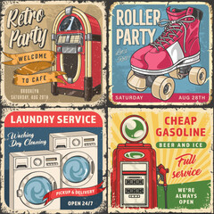 Canvas Print - Retro advertising set poster colorful