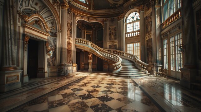 Grand marble staircase in a classical building for elegant event design