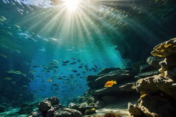 Wall Mural - Underwater cave with sunlight