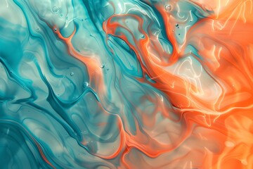 Wall Mural - Abstract Swirling Paint Background with Orange, Blue, and Turquoise