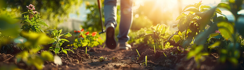 A man engaged in gardening in his backyard, illustrating the nurturing and rewarding essence of this green hobby in a photo realistic concept