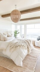 Wall Mural - beachside bedroom with light, breezy decor, offering sweeping ocean vistas and incorporating natural materials for a soothing ambiance.