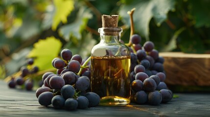 Poster - grape essential oil. Selective focus