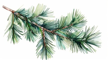 watercolor illustration of a fir branch isolated in the middle of a green natural forest christmas t