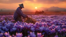 Farmers Also Harvest Crocus In The Field