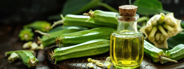 Canvas Print - okra essential oil Selective focus