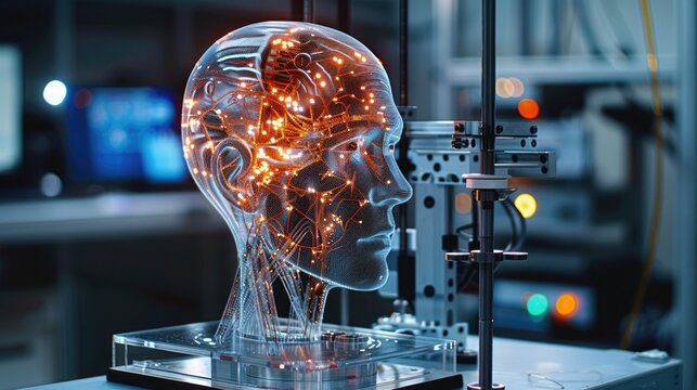 the future of artificial intelligence. The brain is made of metal and wires, and it is connected to a computer. 