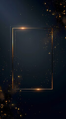 Wall Mural - With golden square frame, glowing particles and bokeh lights on background