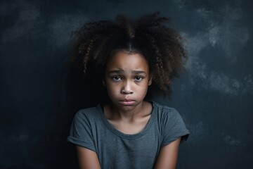 Wall Mural - Charcoal background sad black American African child Portrait of young beautiful kid Isolated Background racism skin color depression anxiety fear