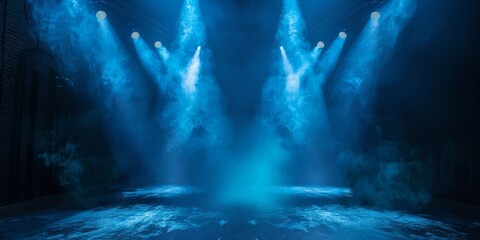 Wall Mural - Black background with blue spotlight,empty stage with  blue light, Empty dark scene with blue light.
