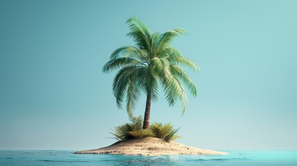 Wall Mural - 3D illustrator of A single palm tree against a clear sky,Simple background