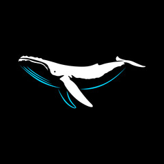 Wall Mural - vector of blue whale for logo suggestion on black background