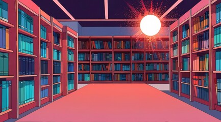 Wall Mural - Library in comic pop art style illustration design