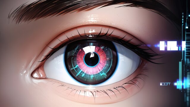 Close up of futuristic augmented eye - future technology concept