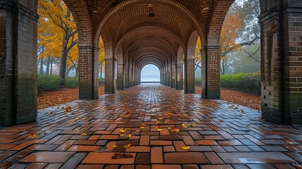 Wall Mural - Arches and columns - stone walkway - lake - innovative architecture - cobblestone 