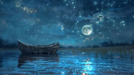 Wall Mural - Sailing Under The Full Moon For Romantic And Dreamy Designs
