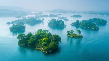Wall Mural - Thousand Islets Lake in Zhejiang, stunning lake view, numerous islands, water activities 