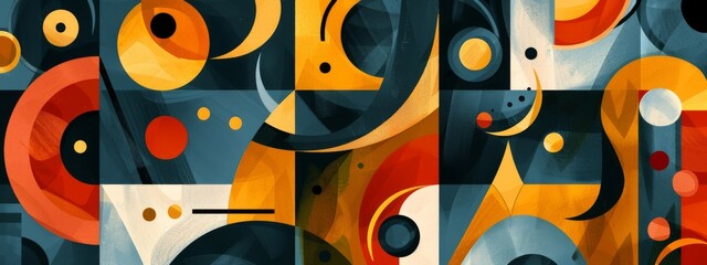 Wall Mural - An abstract, cubist-inspired background with geometric shapes and bold colors.