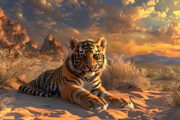 Wall Mural - a tiger is in the desert