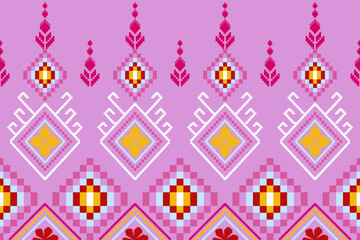 Pixel pattern ethnic oriental traditional. design fabric pattern textile African Indonesian,Indian, seamless Aztec style abstract vector illustration for print clothing, texture, fabric, wallpaper, de