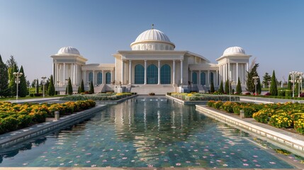 Ashgabat in Turkmenistan, white marble city, modern architecture, cultural heritage 