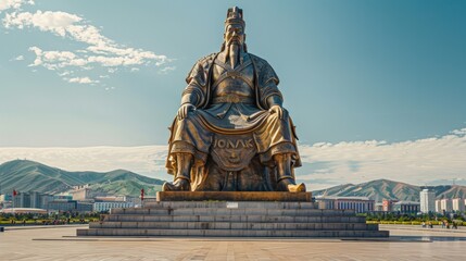 Wall Mural - Ulaanbaatar in Mongolia, bustling capital, Genghis Khan statue, cultural heritage 