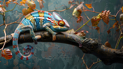 Wall Mural - A bright lizard against the background of a forest