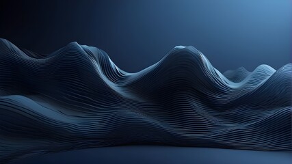 Vector abstract wave motion pattern with dynamic mesh line illustration set against a deep blue backdrop. Contemporary futuristic wallpaper or background design