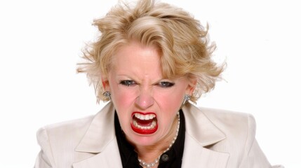 Wall Mural - Portrait of a frustrated angry woman screaming out loud and pulling her hair out isolated on the gray background