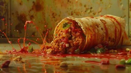 Wall Mural - Surreal burrito explosion for mexican food menu design