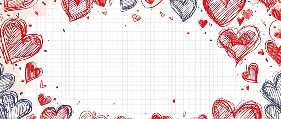 Poster - Romantic Doodle Border Design with Empty Space for Valentines Day Message