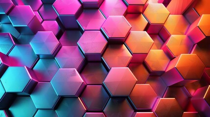 Wall Mural - Vibrant 3D render of colorful hexagonal pattern