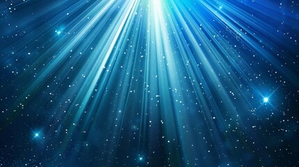 enchanting blue space background with radiant light rays and stars