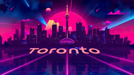Wall Mural - Toronto Canada synthwave