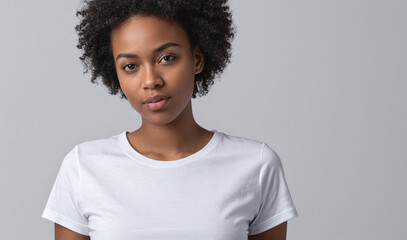 Poster - White Clean Empty T-Shirt Mockup on Black Female