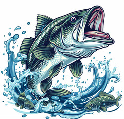 Wall Mural - illustration of a fish jumping on the surface of the water for a t-shirt design, white background