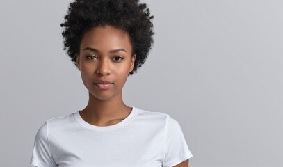 White Clean Empty T-Shirt Mockup on Black Female