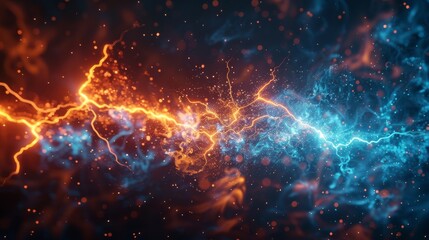 Wall Mural - A blue and orange fire with sparks flying out of it