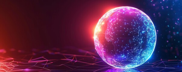 Sphere with neon colors, futuristic backdrop, glowing lines, digital art, vibrant hues, abstract, high detail, sci-fi elements