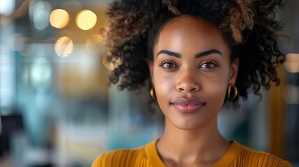 Diverse professional close-up, thoughtful expression, vibrant office background, high resolution, detailed, natural light, business casual