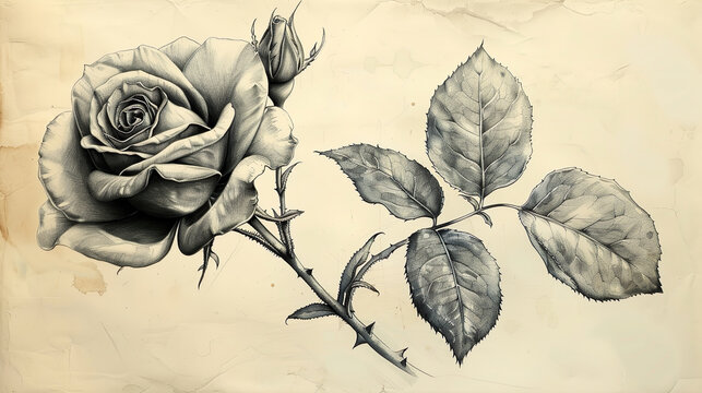 black and white rose flower drawing sketch illustration